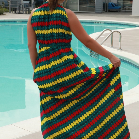 African Print Women’s Halter Neckline Maxi dress - Picture 2 of 8